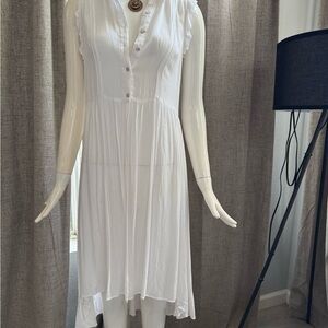 Anthropologie Cream Asymmetrical Long Sleeve Sundress